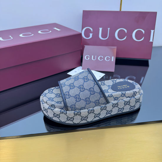 Gucci Embroidered Canvas Platform Slide Sandals for Everyday Wear
