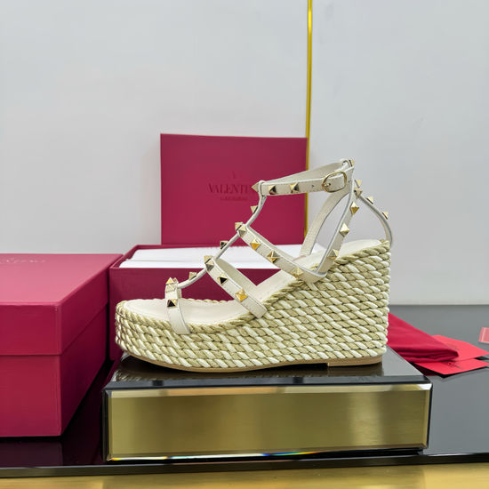 Valentino Elevated Wedge Sandals with Rivet Embellishments