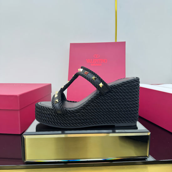 Valentino Elevated Wedge Sandals with Rivet Embellishments