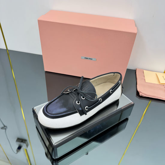 Miu Miu Distressed Leather Lace-up Loafers Soft Comfortable