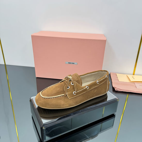 Miu Miu Distressed Leather Lace-up Loafers Soft Comfortable