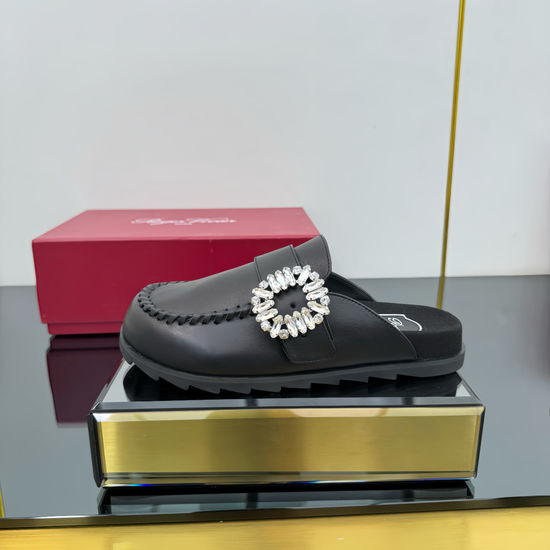 Roger Viver RV Casual Closed Toe Mules With Adjustable Strap And Shiny Buckle