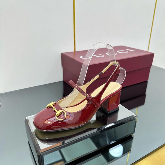 Gucci Patent Leather Block Heel Slingback Mary Jane Shoes