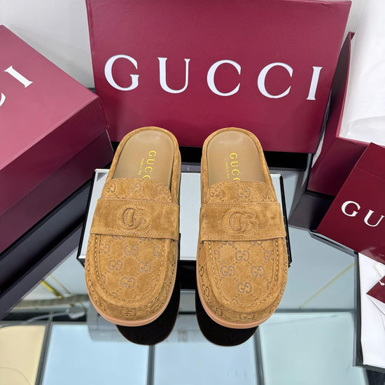 Gucci Embossed Pattern Slip On Platform Mule Slippers