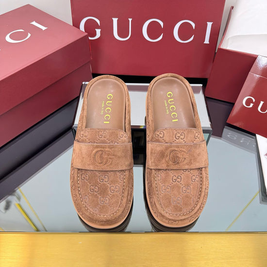 Gucci Embossed Pattern Slip On Platform Mule Slippers