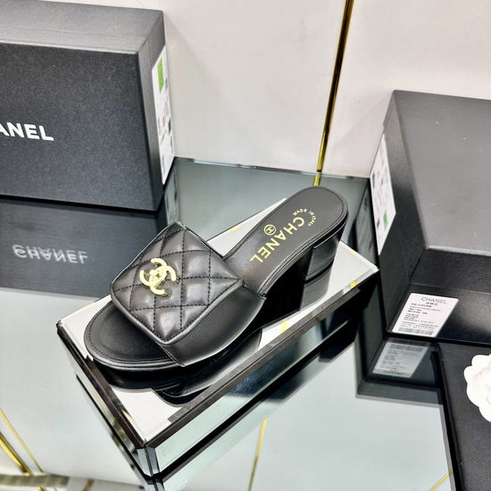 Chanel Vintage Style Round Toe Backless Leather Loafers