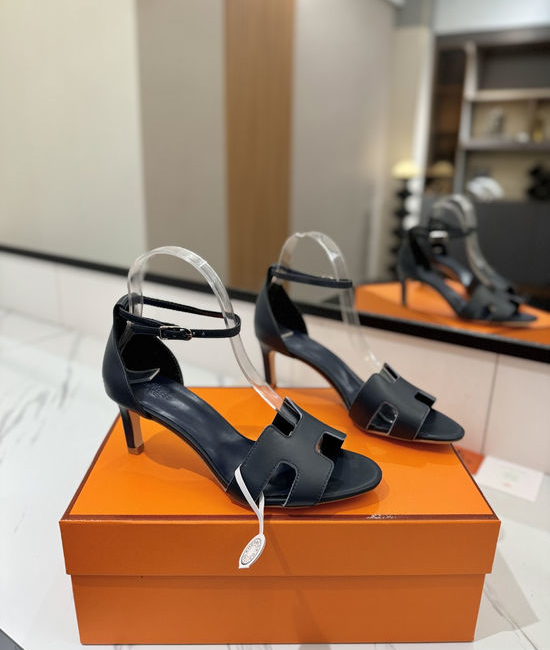 Hermes Premium Smooth Leather Mid Heel Comfort Shoes