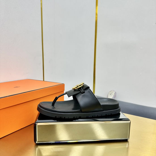 Hermes Premium Smooth Leather Slide Sandals with Original Outsole