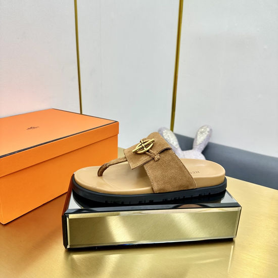 Hermes Premium Smooth Leather Slide Sandals with Original Outsole