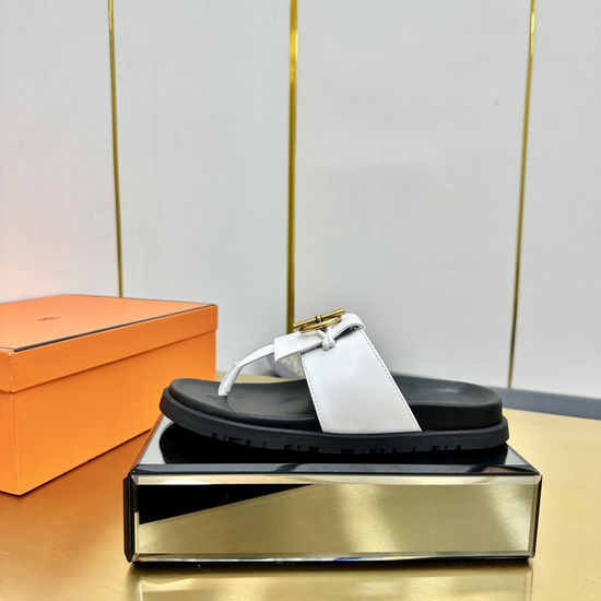 Hermes Premium Smooth Leather Slide Sandals with Original Outsole