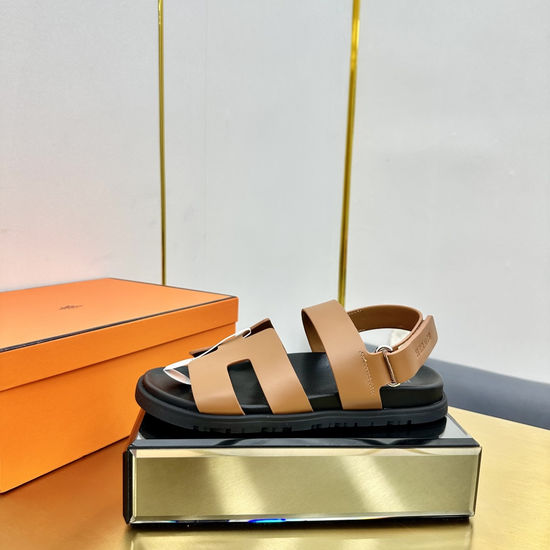 Hermes Premium Smooth Leather Slide Sandals with Original Outsole