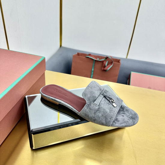 Loro Piana Knit Upper Slippers with Sheepskin Lining and Leather Sole