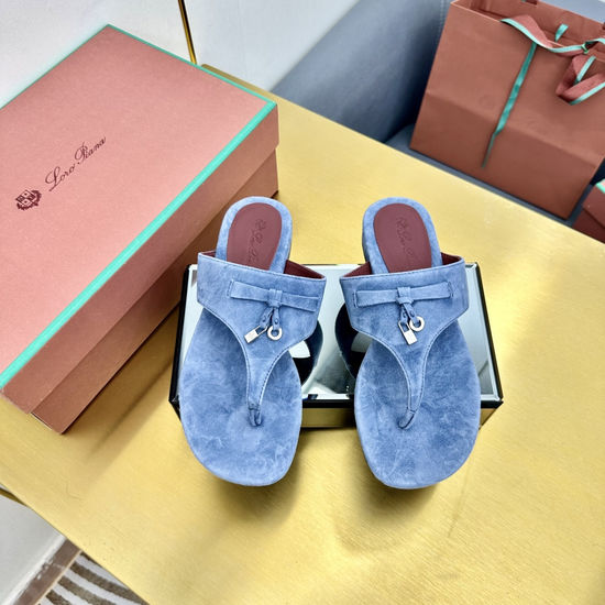 Loro Piana Soft Suede Slides Cashmere Lining Silk Insole Genuine Leather Sole
