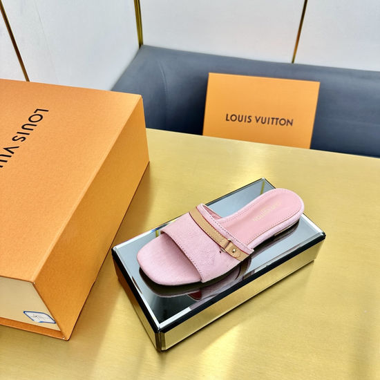 Louis Vuitton One-Strap Leather Slippers Bow Detail Soft Comfortable Sole