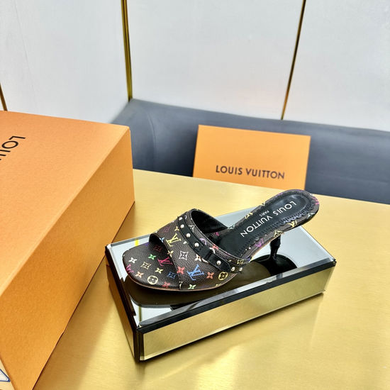 Louis Vuitton Colorful Pattern Flat Slippers Bow Decor Leather Lining