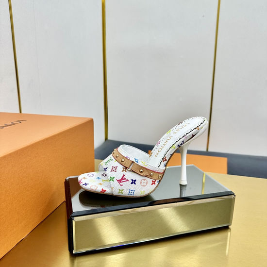 Louis Vuitton Colorful Pattern Low Heel Slippers Bow Decor Leather Sole