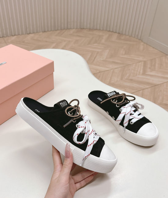 Miu Miu Casual Canvas Sneakers with Double Lace Design