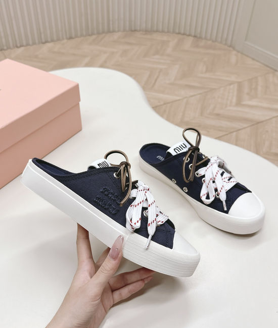 Miu Miu Casual Canvas Sneakers with Double Lace Design
