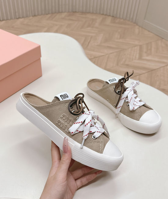 Miu Miu Casual Canvas Sneakers with Double Lace Design
