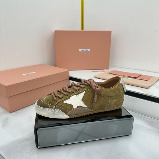 Miu Miu Vintage Distressed Leather Sneakers with Full Packaging