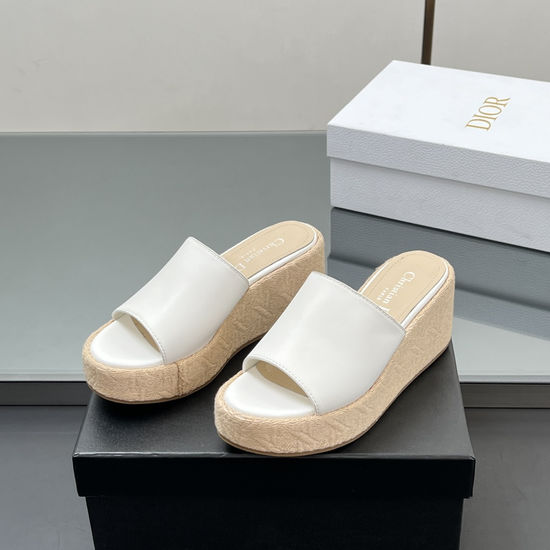 Christian Dior Cowhide Wedge Slide Sandals with Embossed Platform