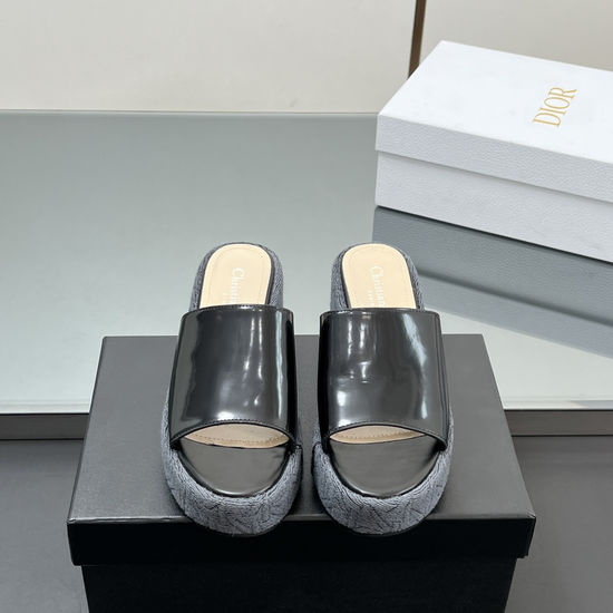 Christian Dior Cowhide Wedge Slide Sandals with Embossed Platform