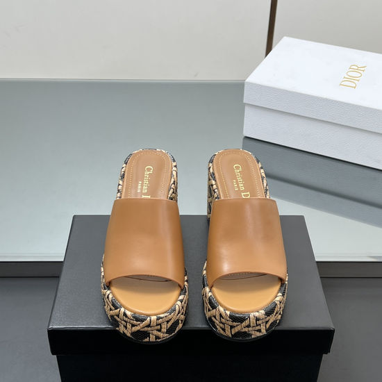 Christian Dior Embroidered Wedge Heel Platform Slides