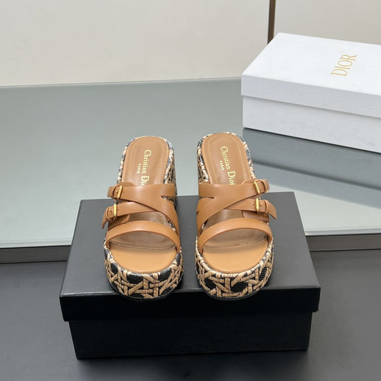 Christian Dior Embroidered Wedge Heel Platform Slides