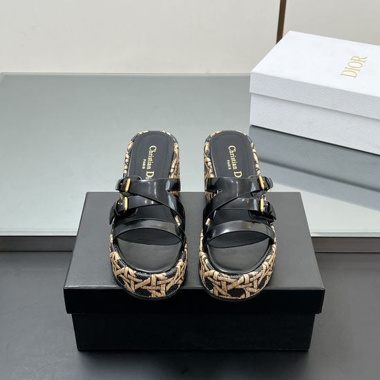 Christian Dior Embroidered Wedge Heel Platform Slides