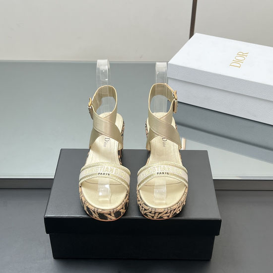 Christian Dior Wedge Heel Platform Slides with Metal Logo Detail