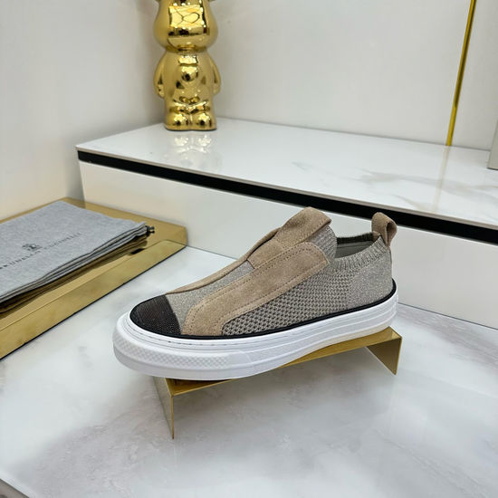 Brunello Cucinelli Knitted Spliced Calfskin Flat Comfortable Casual Shoes