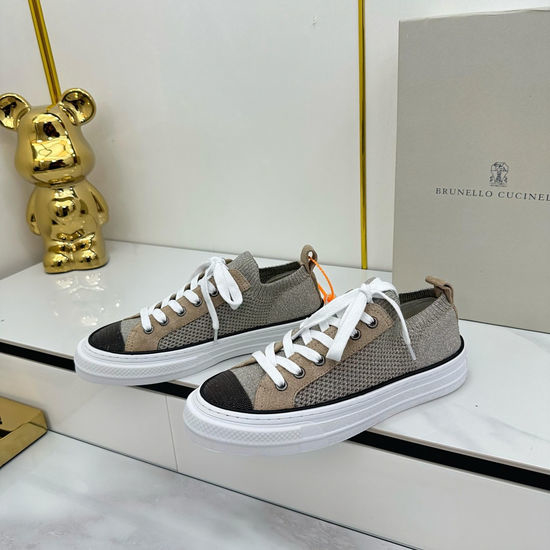 Brunello Cucinelli Knitted Spliced Calfskin Flat Comfortable Casual Shoes