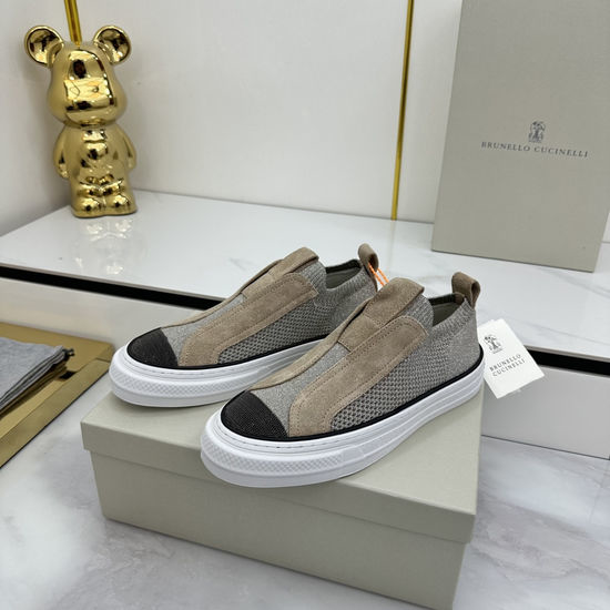 Brunello Cucinelli Knitted Spliced Calfskin Flat Comfortable Casual Shoes