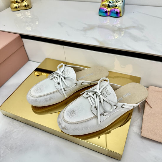 Miu Miu Distressed Leather Lace-up Loafers Soft Comfortable