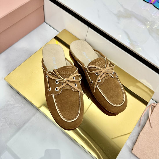 Miu Miu Distressed Leather Lace-up Loafers Soft Comfortable