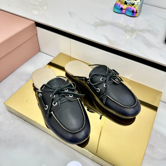 Miu Miu Distressed Leather Lace-up Loafers Soft Comfortable