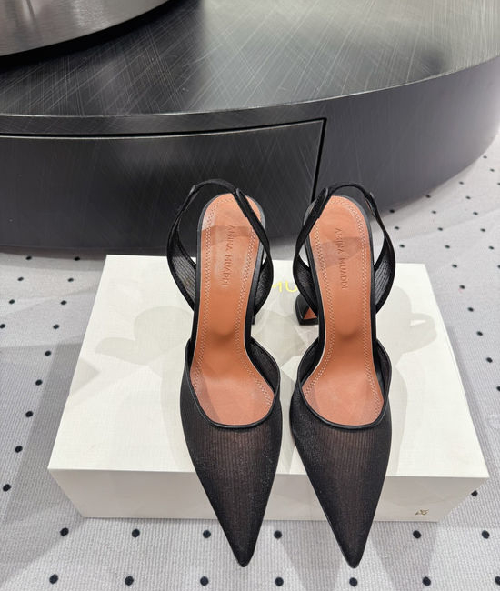 Amina Muaddi Lace Upper Runway Style Heel Sheepskin Lining Leather Sole