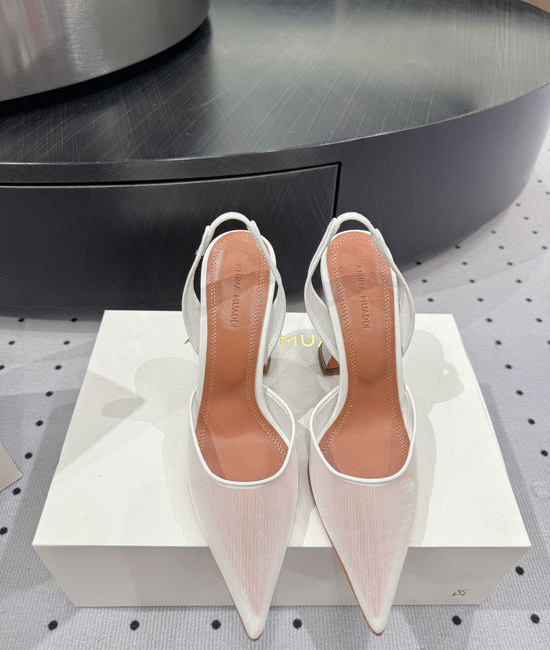 Amina Muaddi Lace Upper Runway Style Heel Sheepskin Lining Leather Sole