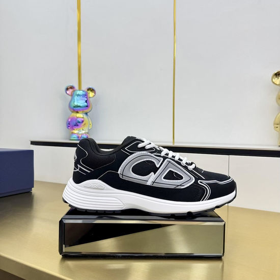 Christian Dior Stitched Leather Mesh Sneakers With Non-slip Thick Sole