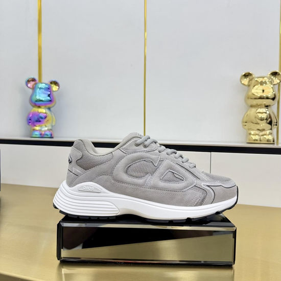 Christian Dior Stitched Leather Mesh Sneakers With Non-slip Thick Sole