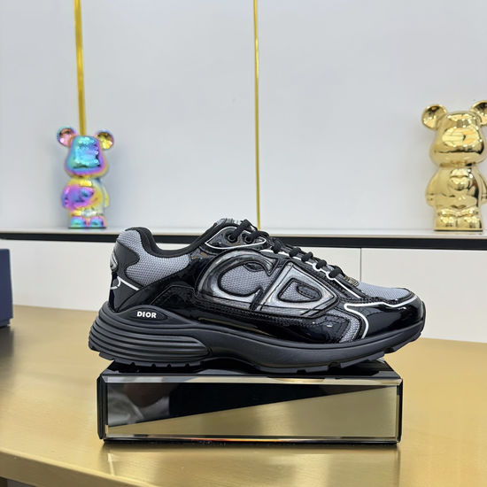 Christian Dior Stitched Leather Mesh Sneakers With Non-slip Thick Sole