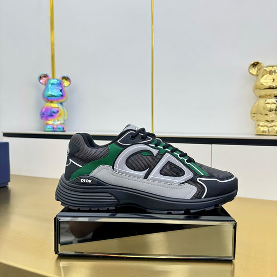 Christian Dior Stitched Leather Mesh Sneakers With Non-slip Thick Sole