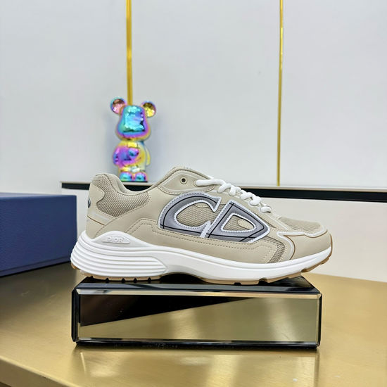 Christian Dior Stitched Leather Mesh Sneakers With Non-slip Thick Sole