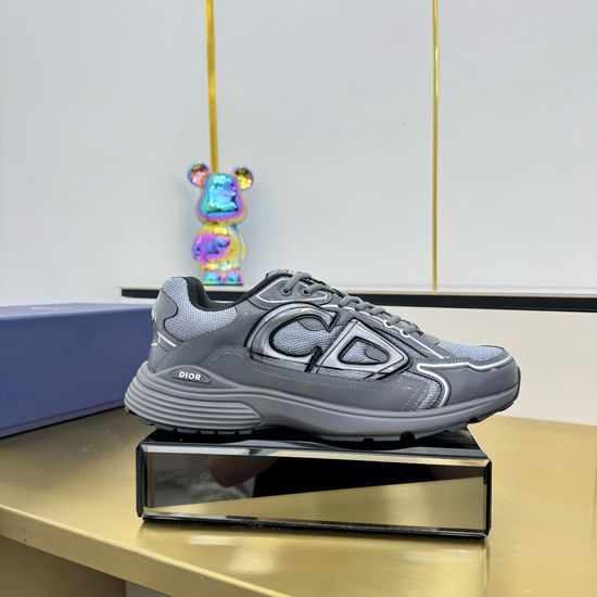 Christian Dior Stitched Leather Mesh Sneakers With Non-slip Thick Sole