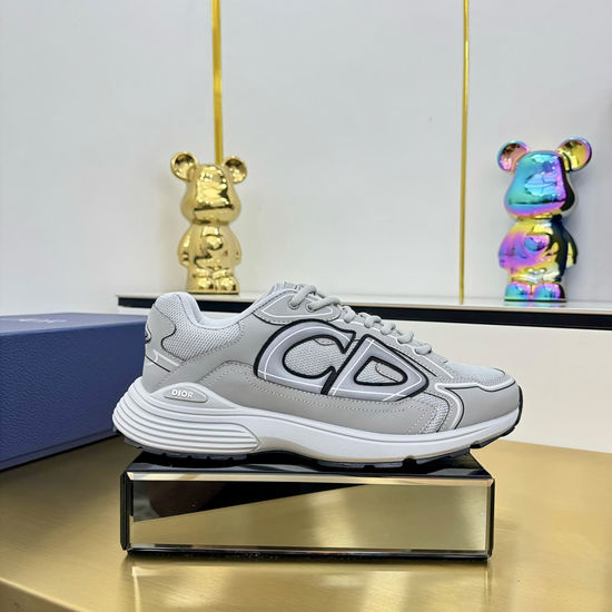 Christian Dior Stitched Leather Mesh Sneakers With Non-slip Thick Sole