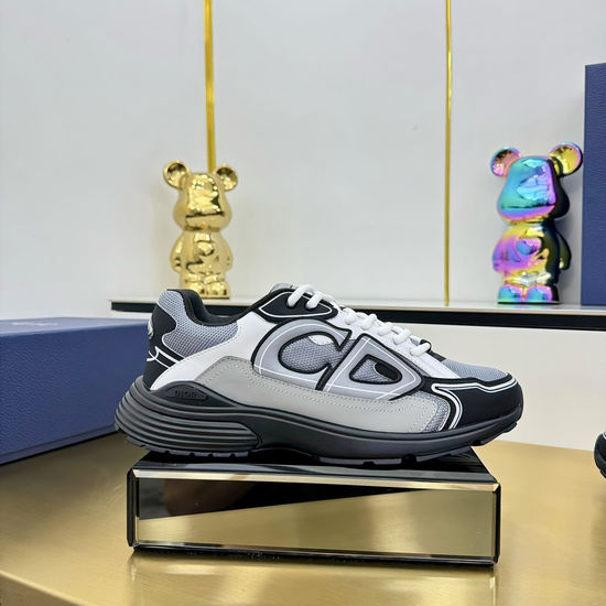Christian Dior Stitched Leather Mesh Sneakers With Non-slip Thick Sole