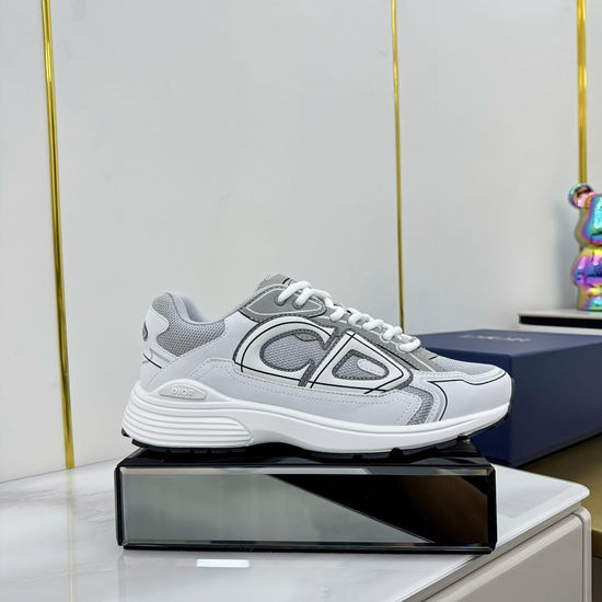 Christian Dior Stitched Leather Mesh Sneakers With Non-slip Thick Sole