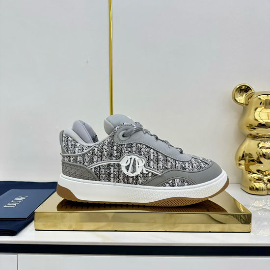 Christian Dior Retro Style Leather Mesh Stitched Sneakers Non-slip Sole