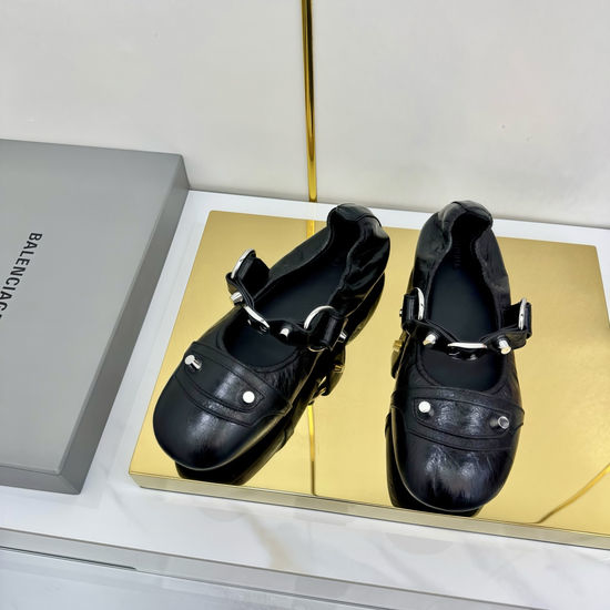 Balenciaga Distressed Retro Soft Leather Slip On Ballet Flats