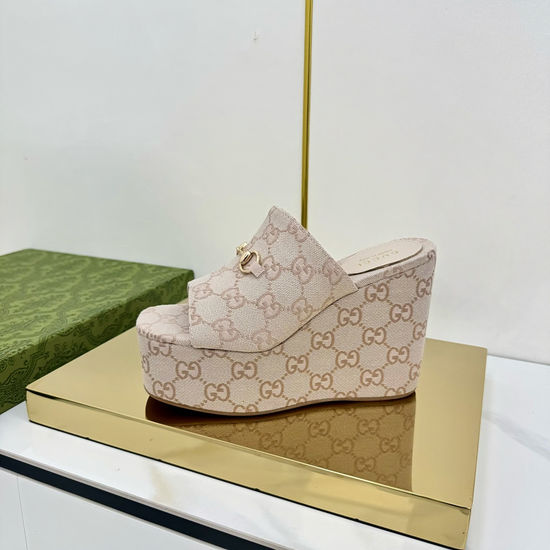 Gucci Horsebit Decor Platform Wedge Slides Thick Sole Comfortable Sandals